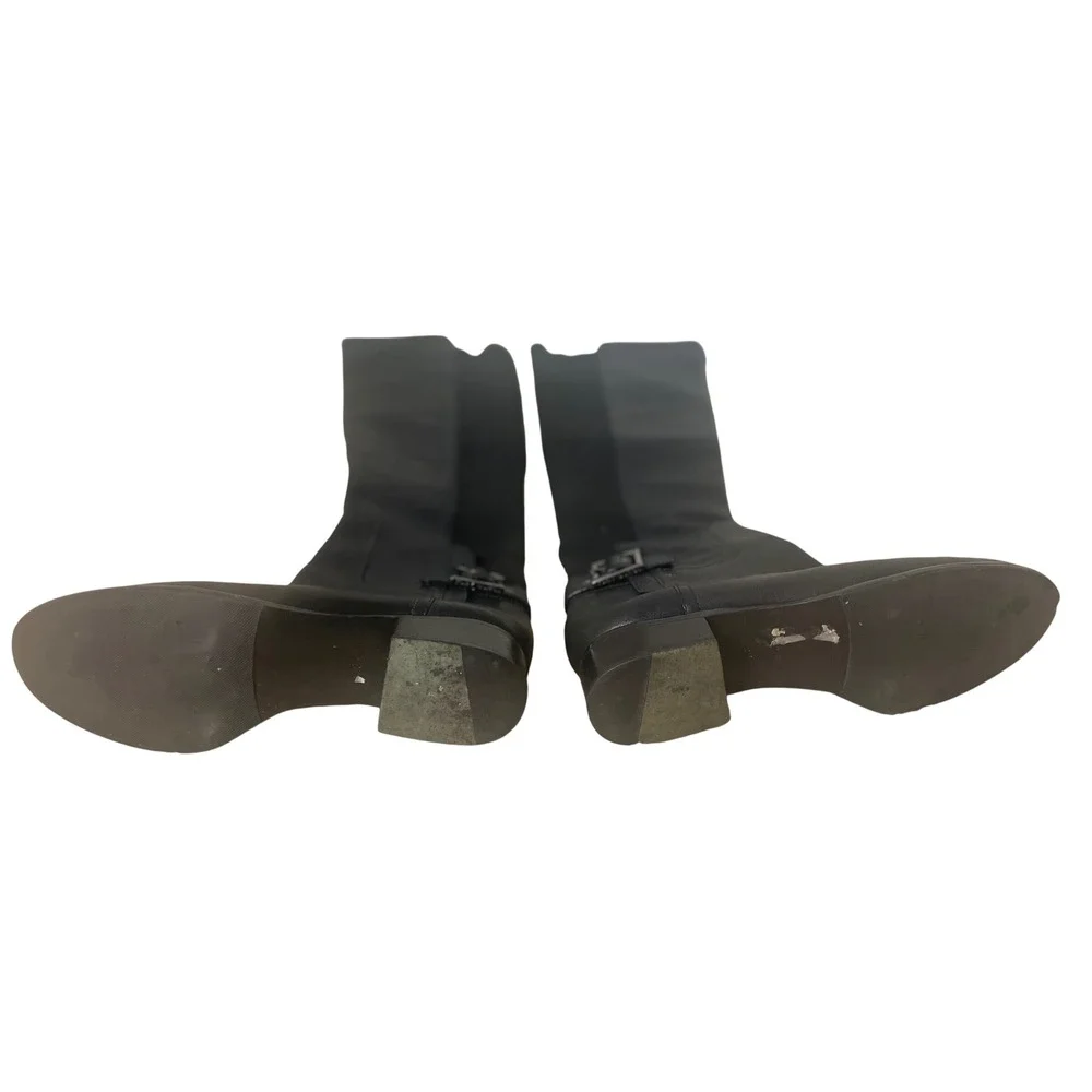 Tory‎ Burch Black Leather Over The Knee Stretch Back Buckle Boots Low Heel
